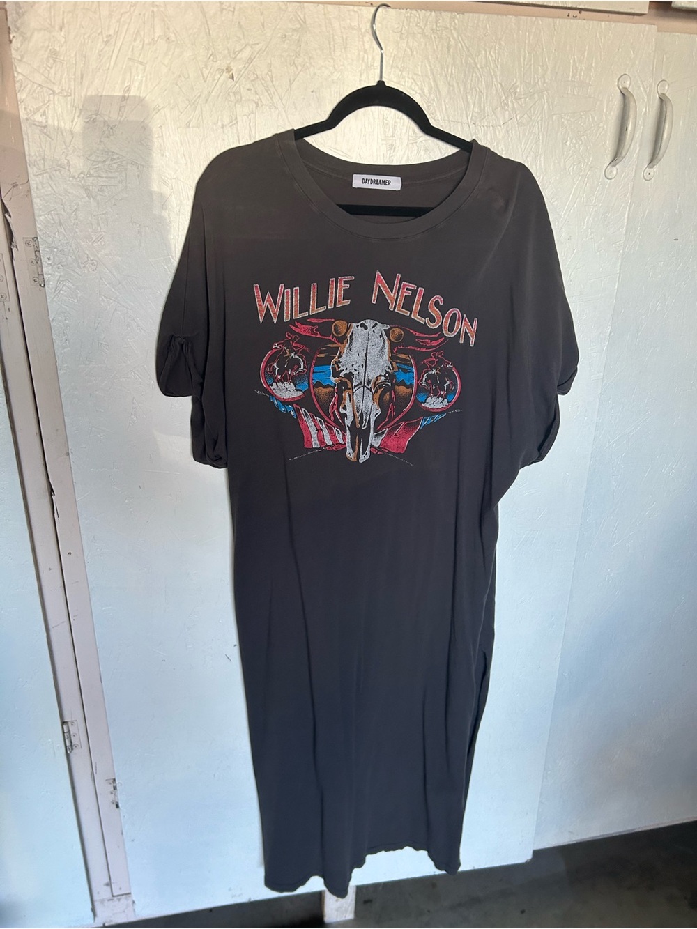 Daydreamer Black Willie Nelson Graphic Maxi Dress with Multi-Color Skull Motif
